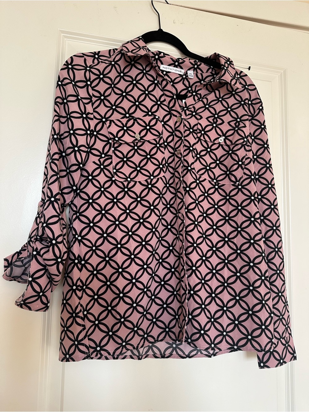 Notations Pink and Black Geometric Button-Down Shirt